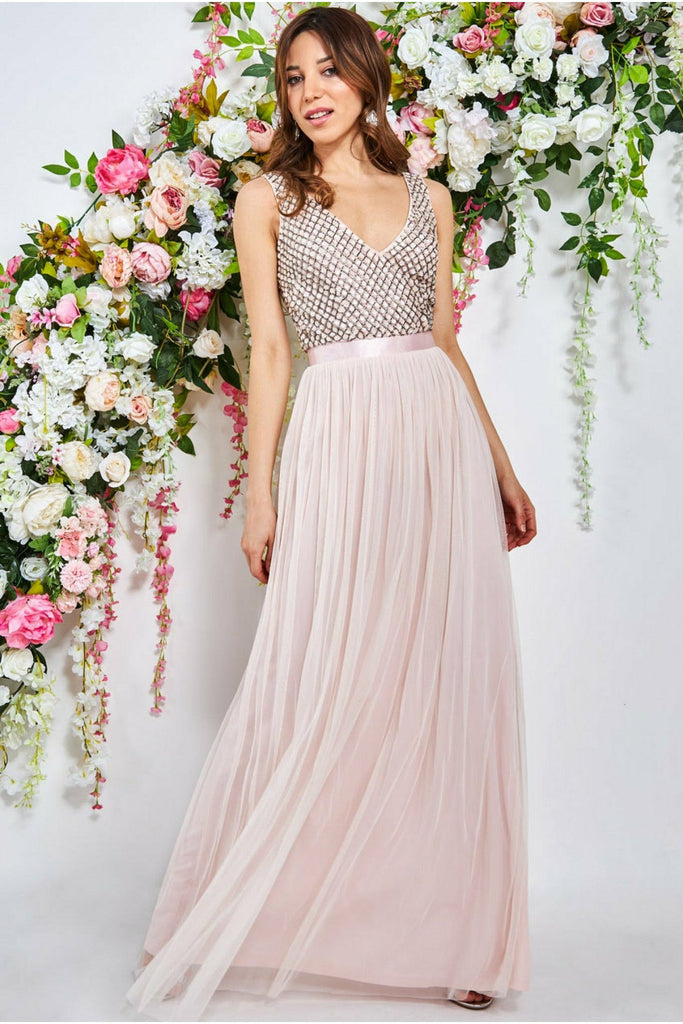 Goddiva Sequin Bodice Pleated Maxi ...